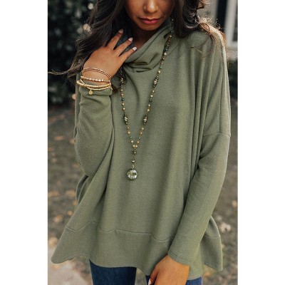 I AM A FASHION JUNKY Gray Cowl Neck Loose Fit Tunic Top Jungle Green M