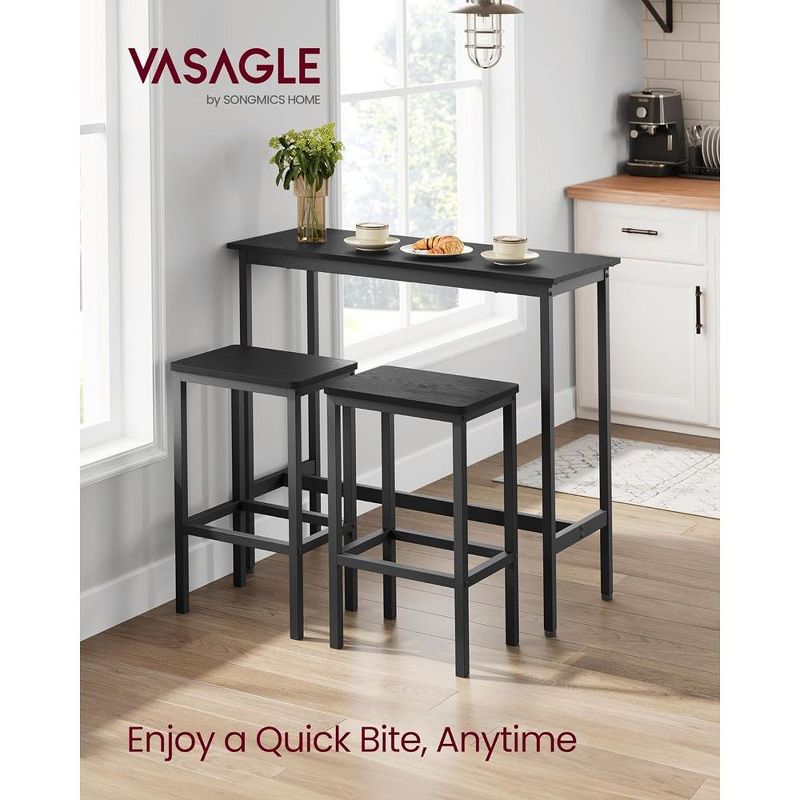 VASAGLE Bar Table and Chairs Set, Square Bar Table with 2 Bar Stools, Dining Pub Bar Table Set for 2, Living Room, Party Room, Rustic Brown and Black, 2 of 7