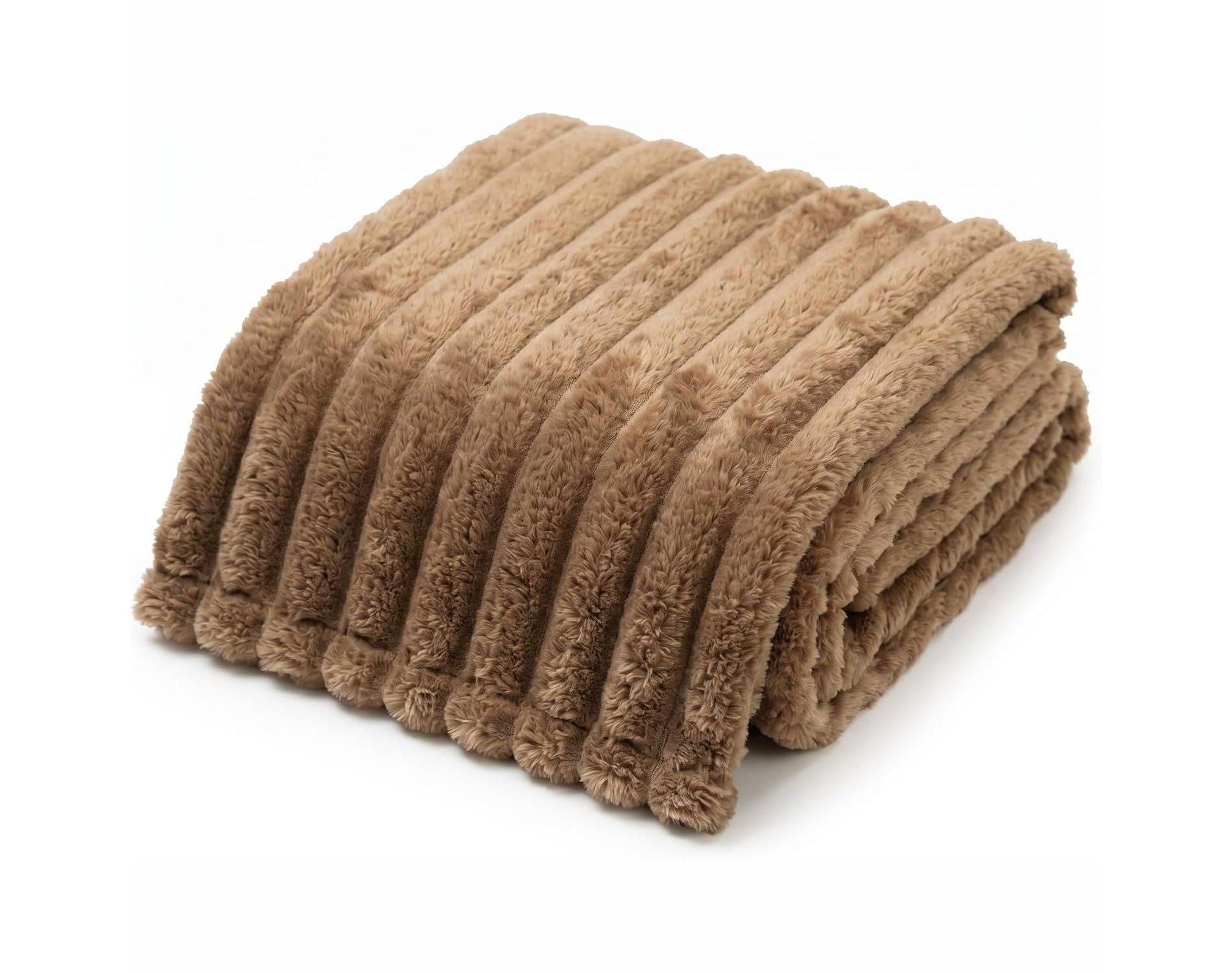 Americanflat 50x60 Faux Fur Throw Blanket - Brown Soft Faux Fur Blanket for Couch, Bed, Chair and Home Use