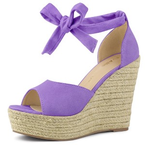 Allegra K Women's Espadrilles Tie Up Ankle Strap Wedges Sandals - 1 of 4