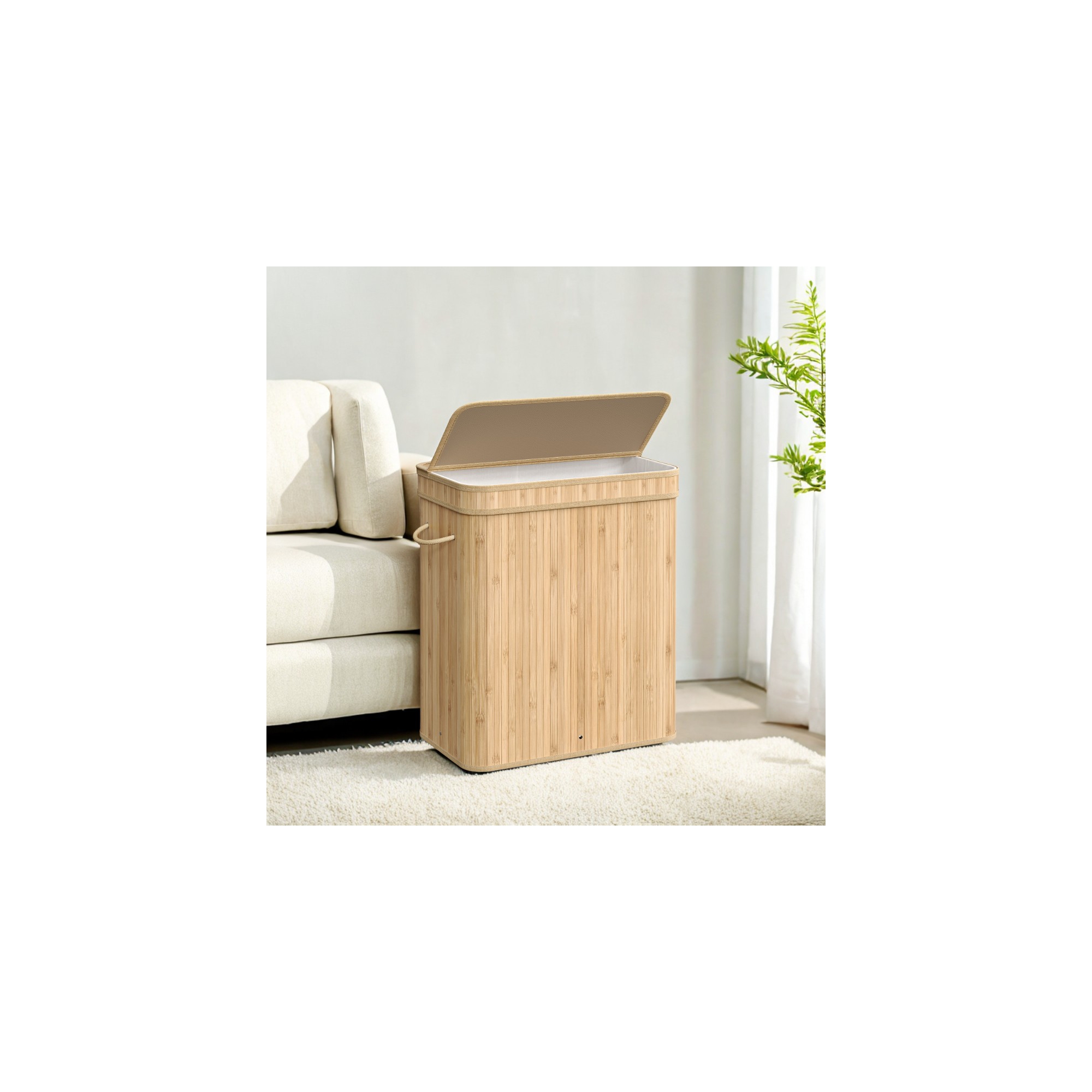 26.4-Gals Laundry Hamper Basket Bamboo Laundry Basket with Lid Removable Machine Washable Laundry Basket, with Handles Natural Beige