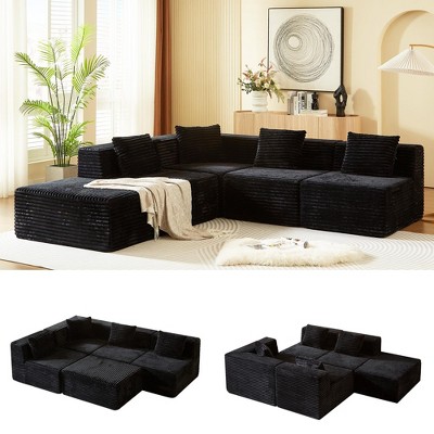 GDFStudio Hawthorne Modern 5-Seater Corduroy Upholstered L-Shaped Sectional Sofas