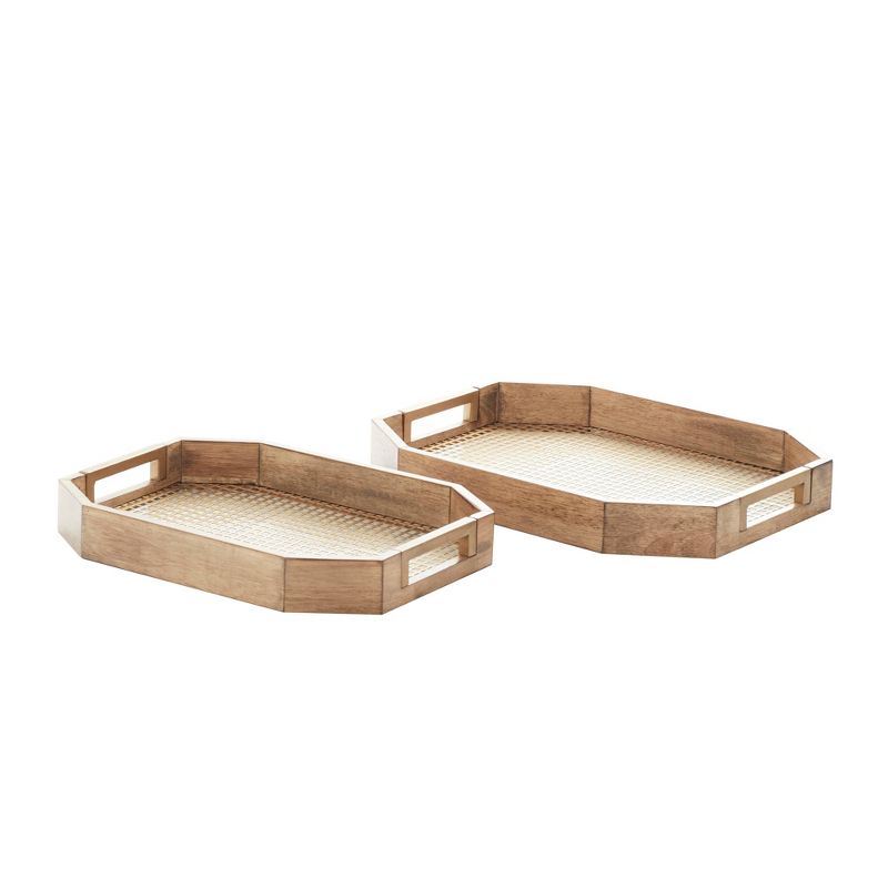 Set of 2 Traditional Octagon Wood and Metal Serving Trays Brown - Olivia &#38; May, 5 of 7