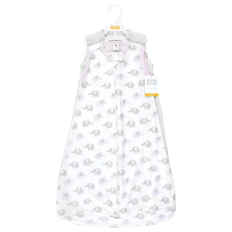 Hudson Baby Infant Girl Cotton Long-Sleeve Wearable Sleeping Bag, Sack, Blanket, Lilac Elephants Sleeveless, 2 of 5