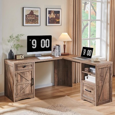 SinCiDo Home Office Desk, Modern Farmhouse 59" Computer Desk w/File Cabinet for Letter, T4, F4 Legal Storage, for Writing & Studying