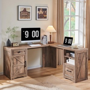 SinCiDo Home Office Desk, Modern Farmhouse 59" Computer Desk w/File Cabinet for Letter, T4, F4 Legal Storage, for Writing & Studying - 1 of 4