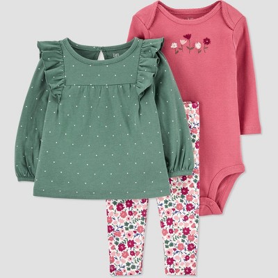 Image of Baby Girls' Dot Top & Floral Bottom Set - Just One You® made by carter's Green/Pink Newborn