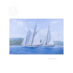 Old Modern Handicrafts Robert Charles Mitchell Canvas Print – Sailing Yachts Mariquita, Moonbeam & Cambria Racing 23x35 in - 1 of 4