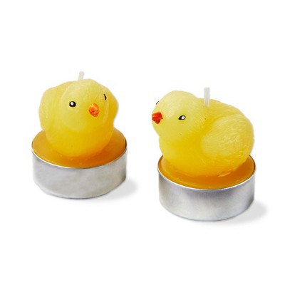 tag Easter Bright Yellow Paraffin Wax Baby Chicken Shaped Tealight Candle Set of 2, Burn Time 1 hour