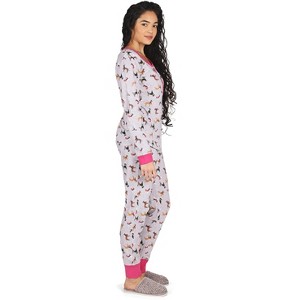 Memoi Women's Henley Cotton-Rich Pajama Set with Dog Print Gray Heather XS - 1 of 4