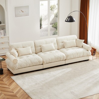 Large Straight Sectional Sofa,Modern Velvet Sectional Sofa With Waist Pillows And Throw Pillows,Comfortable Sofa For Living Room-Cuddlewood