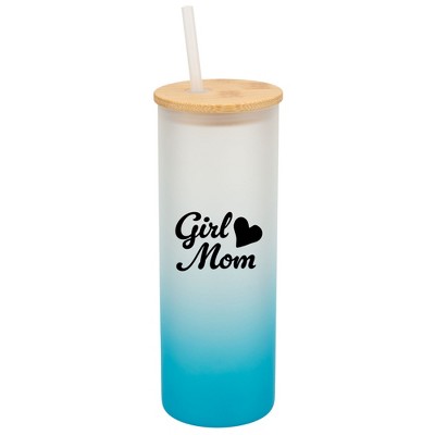 Elanze Designs Girl Mom Heart Love Family Daughter Wrap-Around Design 25 Ounce Frosted Gradient Glass On-The-Go Coffee Travel Skinny Tumbler Mug Cup,
