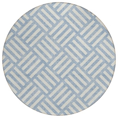 Sky Blue And Ivory Geometric Washable Indoor Outdoor Area Rug