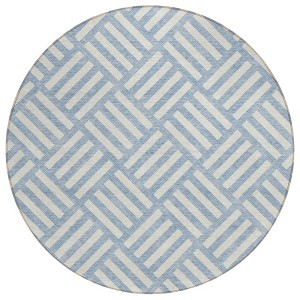 Sky Blue And Ivory Geometric Washable Indoor Outdoor Area Rug - 1 of 4