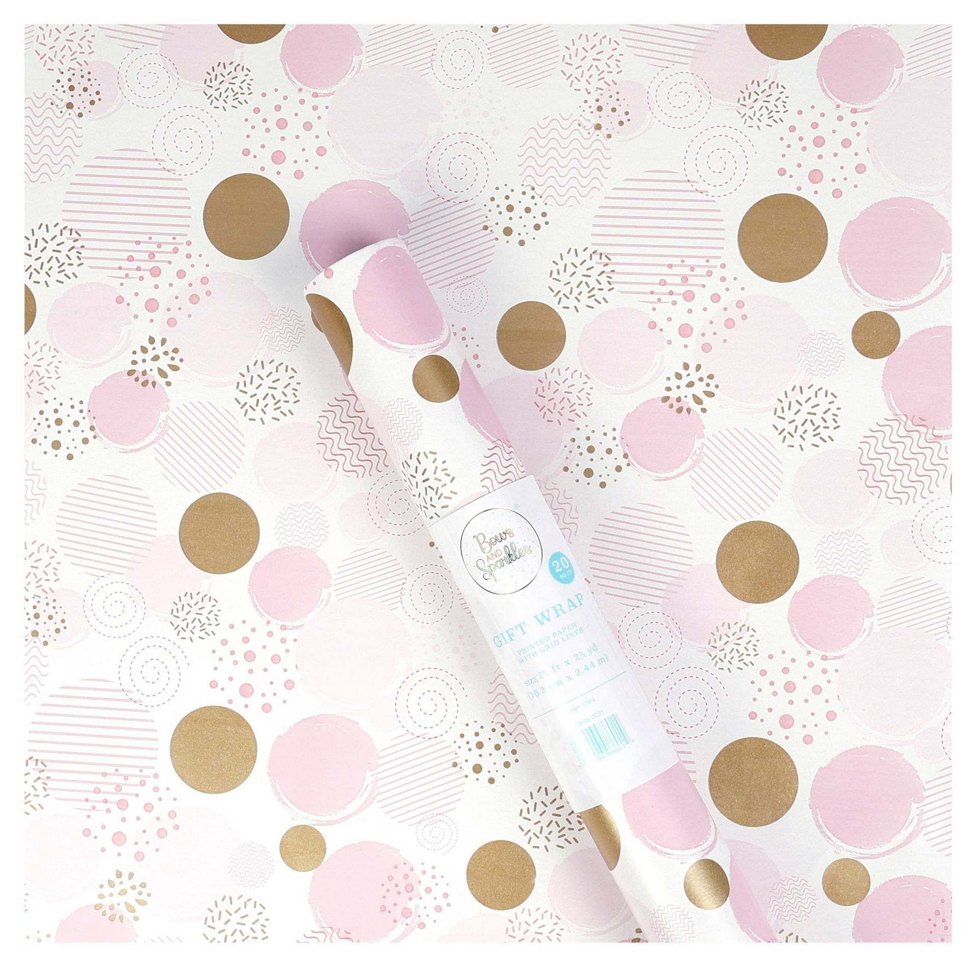 Bows And Sparkles 96"x30" Polka Dot Gift Wrapping Paper Pink