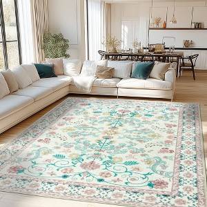 Area Rugs for Living Room Vintage Floral Non-Slip Rug Stain Resistant Low Pile Carpets for Bedroom Dining Room Farmhouse - 1 of 4