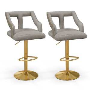 Costway Set of 2 Swivel Bar Stool with Footrest, 2-Layer Electroplated Metal Base Grey - 1 of 4