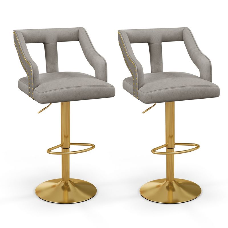 Costway Set of 2 Swivel Bar Stool with Footrest, 2-Layer Electroplated Metal Base Grey, 1 of 10