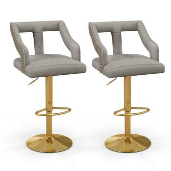 Costway Set of 2 Swivel Bar Stool with Footrest, 2-Layer Electroplated Metal Base Grey