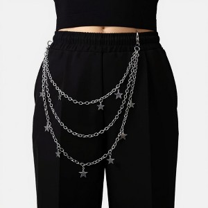 Anna-Kaci Women's Star Charm Multi-Layer Chain Belt with Metal Loops and Punk-Inspired Drape Design 25in - Silver - 1 of 4