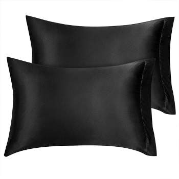 2 Pcs King 20"x36" Silk Satin Soft Pillowcase Black - PiccoCasa