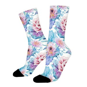 Floral Watercolor Women Printed Crew Socks Funny Funky Socks Soft Polyester Novelty Gifts for Artists Men - 1 of 4