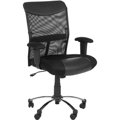 Transitional Black Mesh and Vegan Leather Swivel Desk Chair with Adjustable Arms