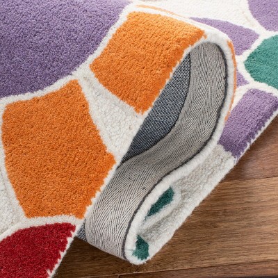 Ivory and Gold Floral Hand-Tufted Wool Kids Rug, 5' x 5'