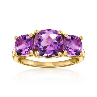Ross-Simons 3.80 ct. t.w. Amethyst 3-Stone Ring in 18kt Gold Over Sterling