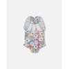 Deux par Deux Girl Printed One-Piece Swimsuit with Frills White, Pink, and Green Flowers - 3 of 4