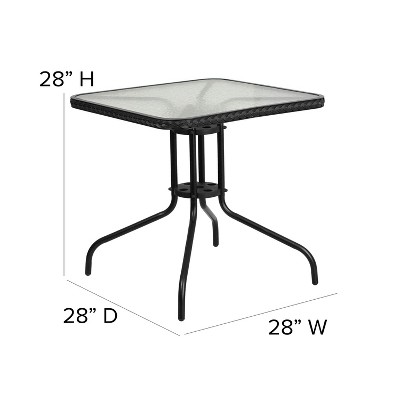 28" Clear Tempered Glass Square Dining Table with Black Rattan Edge