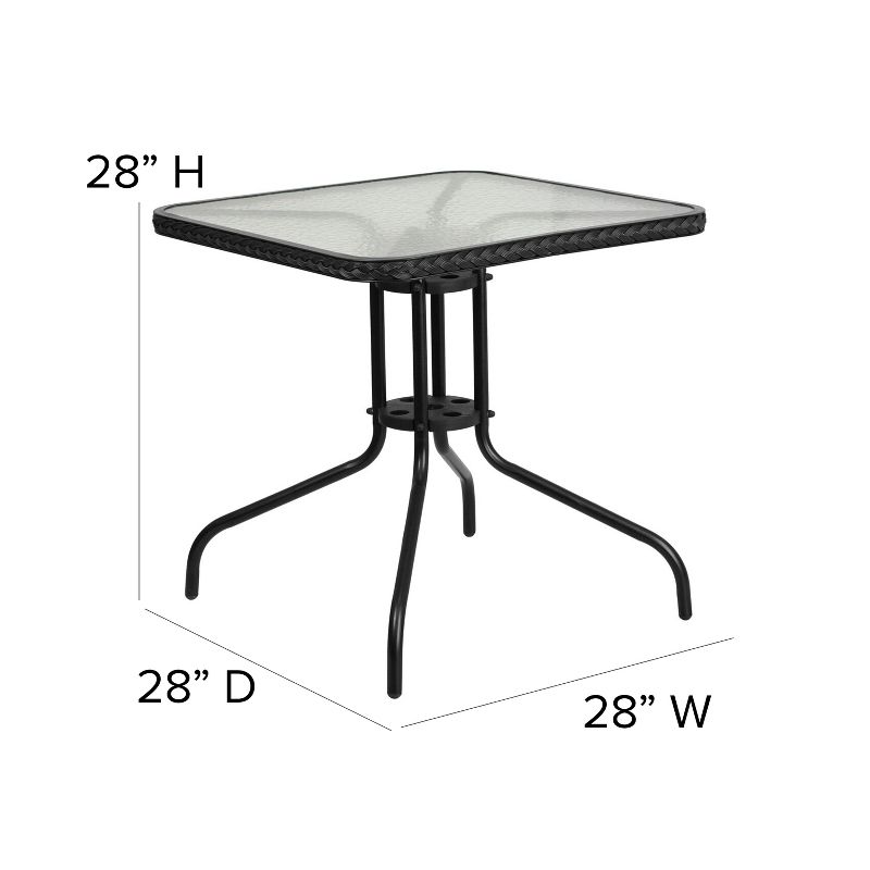 Emma and Oliver 28" Square Tempered Glass Metal Table with Rattan Edging, 4 of 8