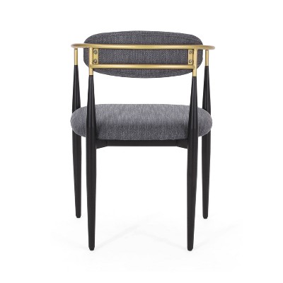 Charcoal Upholstered Arm Chairs with Black and Gold Metal Frame