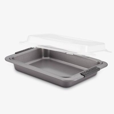 Gray Nonstick Rectangular Cake Pan with Silicone Grips and Lid