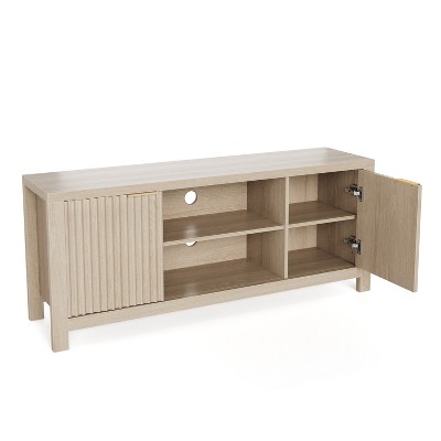 Fluted TV Stands for Living Room, Fluted Cabinet with Storage, Mid-Century Modern TV Table Stand for 50/55/60/65 TV,Heavy Duty Oak TV Console