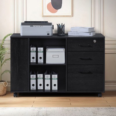 Black Oak Mobile 3-Drawer Lockable File Cabinet