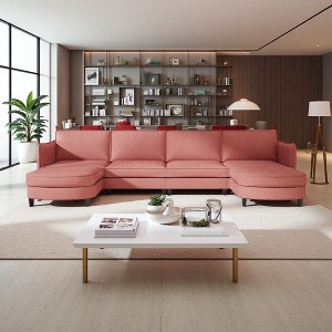 141.5" U-Shaped Modular Sectional Sofa with Ottoman & Arm Pockets - 1 of 4
