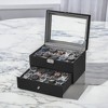 Sleek 6-Slot Watch Box, Large Glass Lid, Removable Pillows, Watch Organizer - Gift for Loved Ones, Black Synthetic Leather - 3 of 3