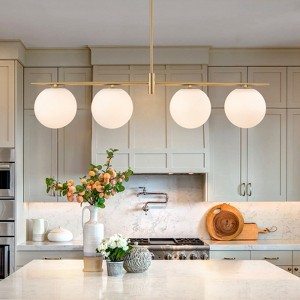 LLHZSY 4-Light 45 3/10" Linear Chandelier with Milk White Glass Globes-Gold - 1 of 4