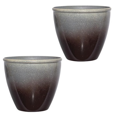 Suncast Seneca Ombre Decorative Garden Planter Flower Pot, Bronze/Brown (2 Pack)