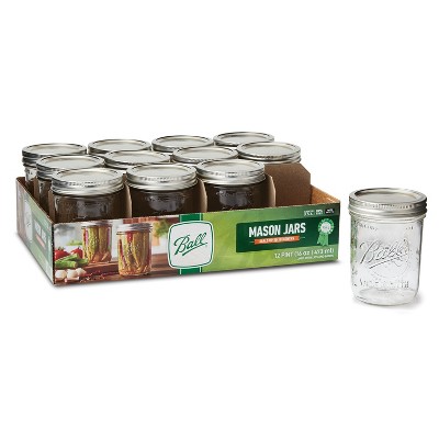 Ball 16oz 12pk Glass Wide Mouth Mason Jar with Lid and Band