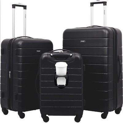 Wrangler 3 Piece Hardside Smart Luggage Set with Cup Holder and USB Port (20"/24"/28") Black