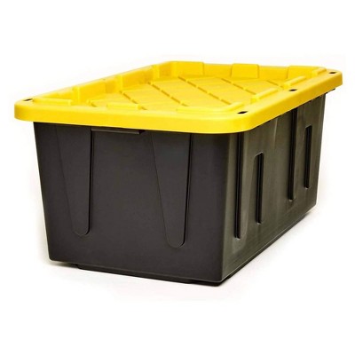 Heavy-Duty Black and Yellow Stackable Plastic Storage Bins, 27 Gallon, 2-Pack