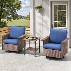 3-Piece Patio Furniture Set, Outdoor Swivel Rocker Patio Chairs Furniture Set of 2 with Side Table & Thicked Cushions for Porch, Balcony, Deck - 1 of 4