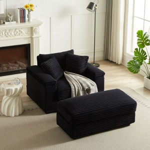 43.3"Corduroy Single Sofa With Back Pillow,Chaise Sofa,2 Toss Pillows And A Ottoman,Comfy Sofa Deep Seat Couch For Living Room-Cuddlewood - 1 of 4