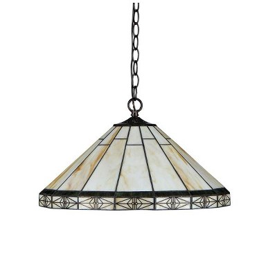 Belle Bronze Stained Glass 2-Light Ceiling Pendant