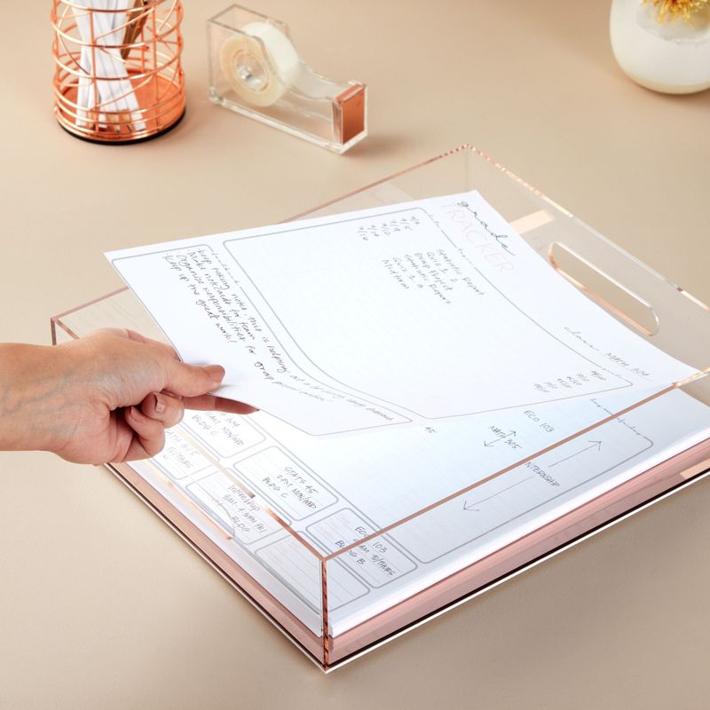 Juvale Rose Gold Acrylic Letter Tray, Clear Office Desk Organizer for Files, Documents, Paper Storage, 10.5 x 12 x 3 In, 3 of 9