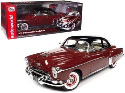 1950 Oldsmobile Rocket 88 Chariot Red w/Black Top & Red & White Interior "American Muscle" 1/18 Diecast Model Car by Auto World