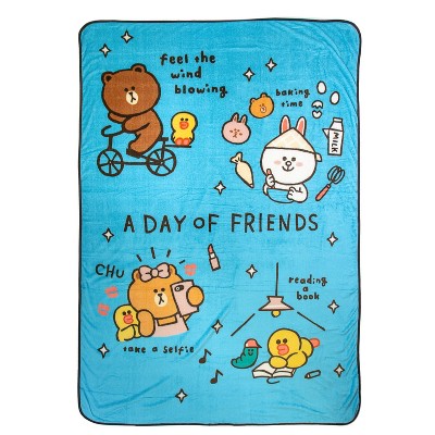 Twin Line Friends Day of Brown Blanket Blue