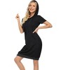 Women's Casual Short Sleeve Solid Color Pullover Hooded Tunic Dress with Kangaroo Pocket - 3 of 4